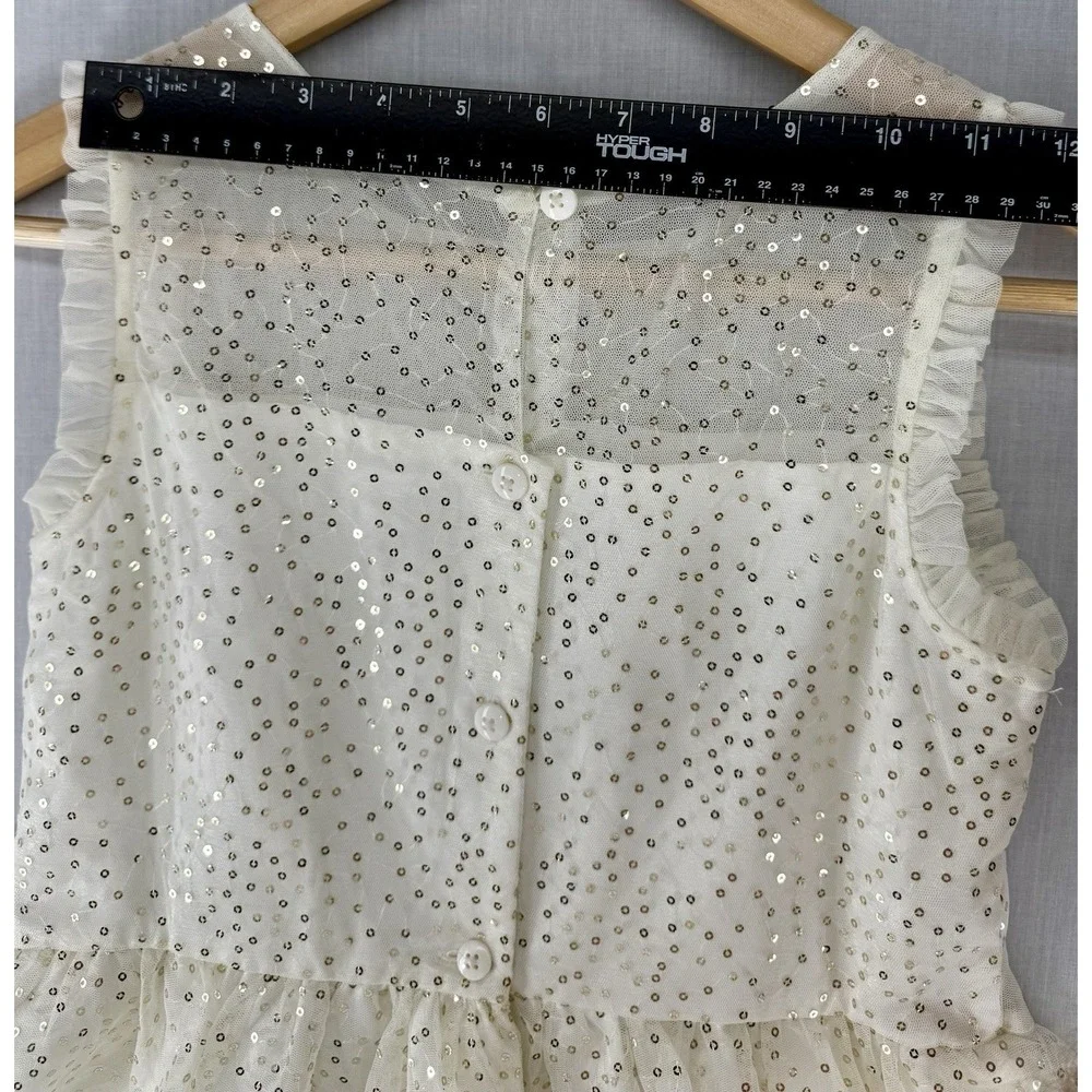 JONA MICHELLE‎ Dress Girls Size 12 Ivory/ White Gold Sequins Bow Holiday EUC
